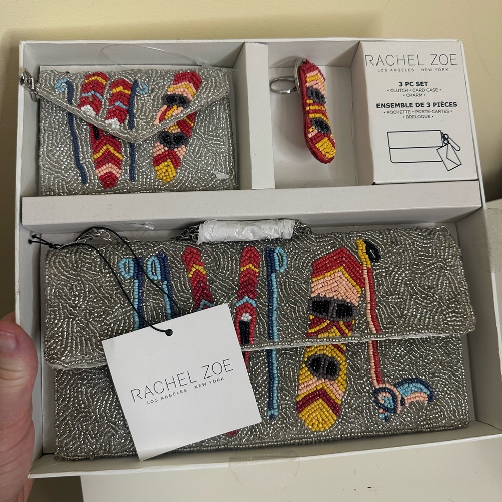 NWT VIRAL Rachel Zoe Multicolor Beaded Clutch Set